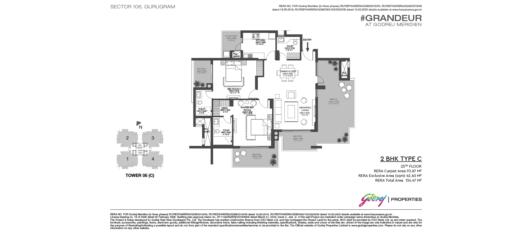 Godrej Meridien 2 BHK, Type C floor plan