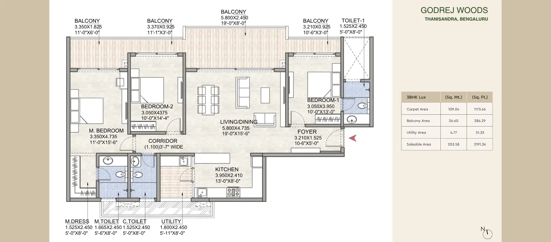 Godrej Woods 3 BHK floor plan