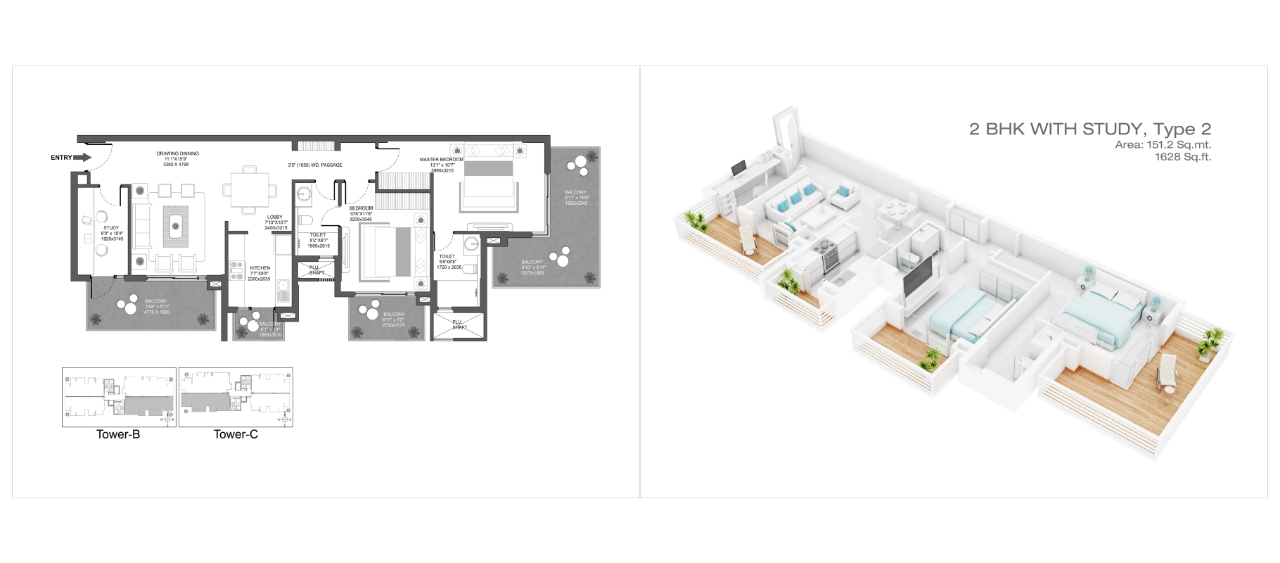Godrej Oasis 2.5 BHK + Study, Type 2 floor plan