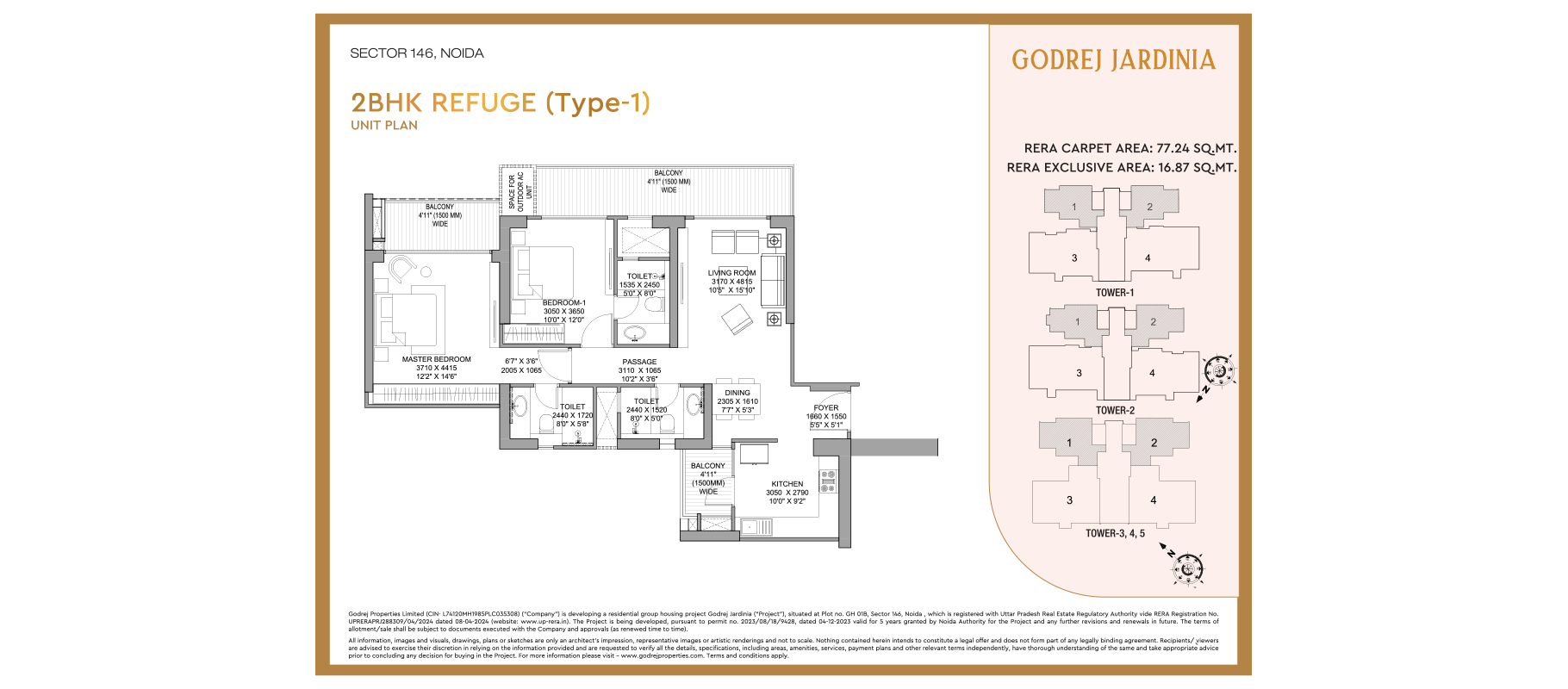 Godrej Jardinia 2 BHK, Type 1 floor plan