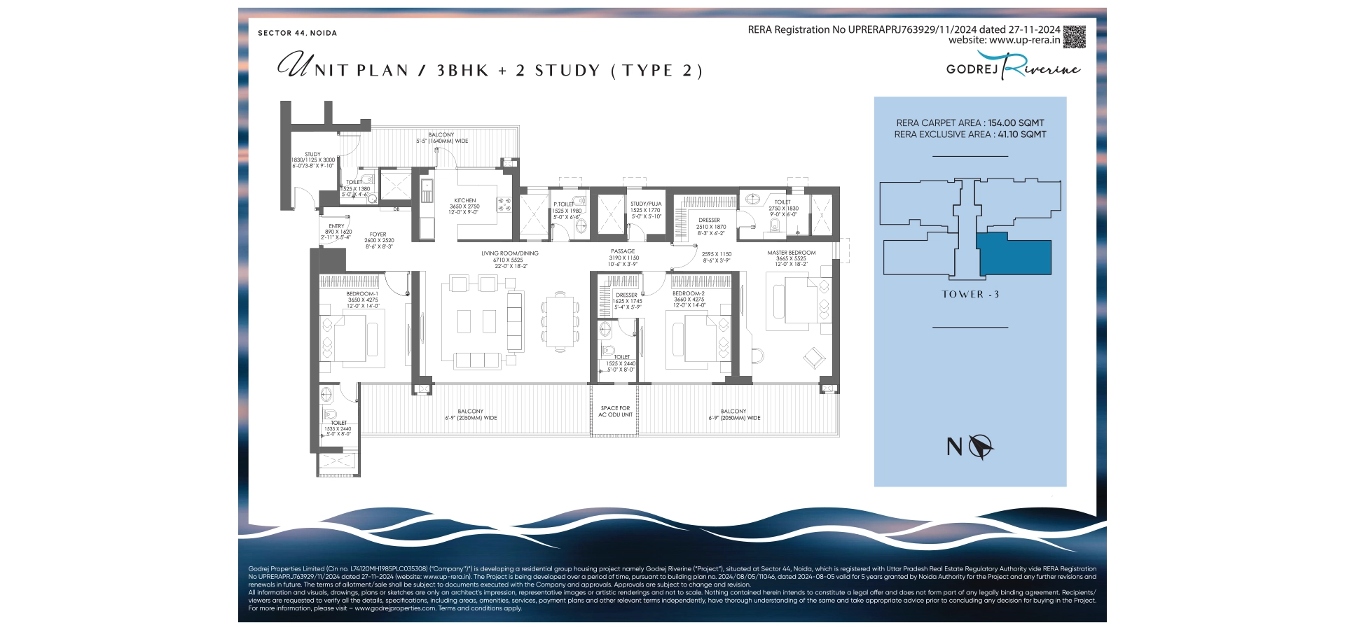 Godrej Riverine 3 BHK floor plan