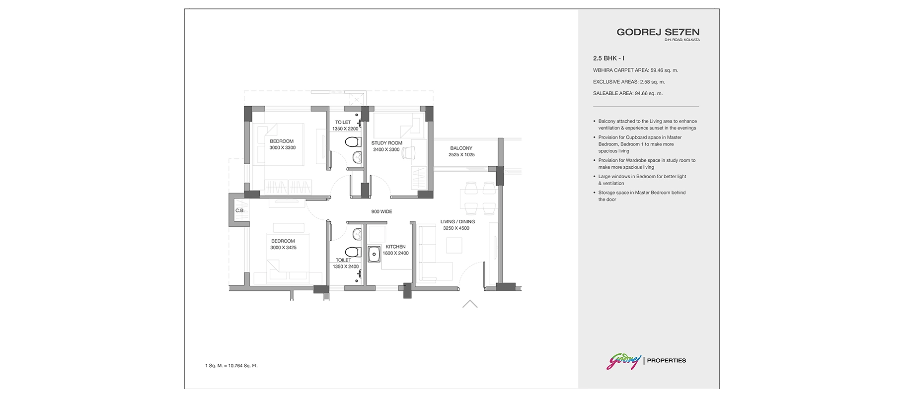 Orchard at Godrej Se7en 2.5 BHK, Type 1 floor plan