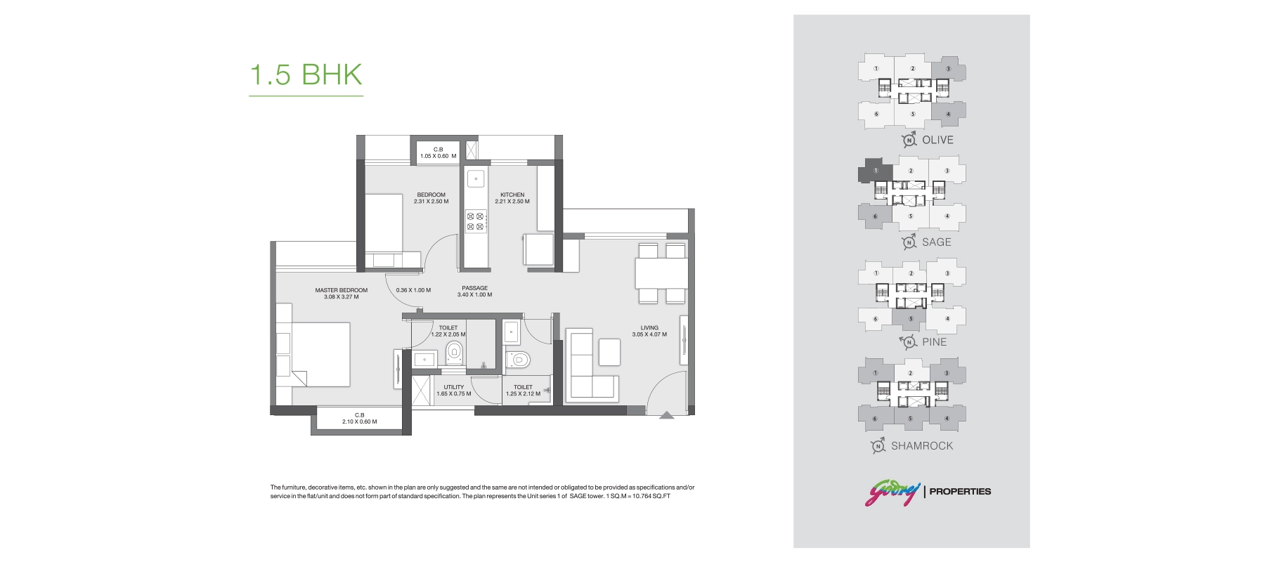 Godrej Emerald 1.5 BHK floor plan