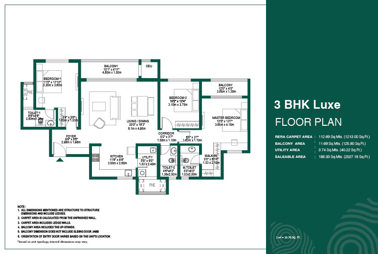 Godrej Woodscapes 3 BHK floor plan