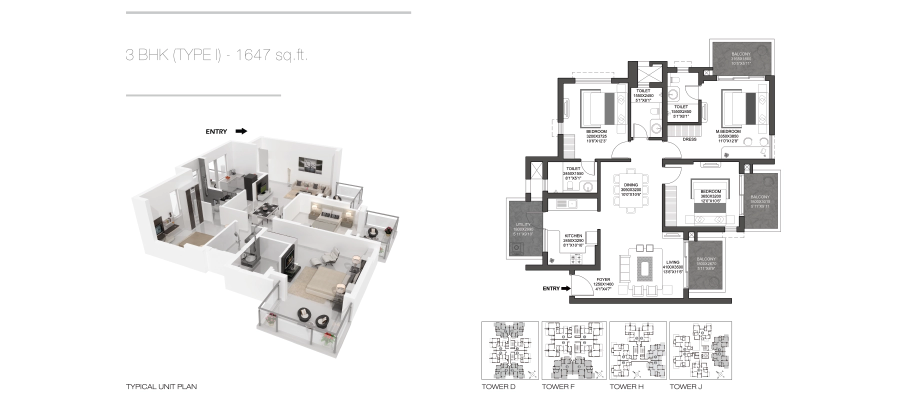 Godrej Summit 3 BHK, Type 1 floor plan