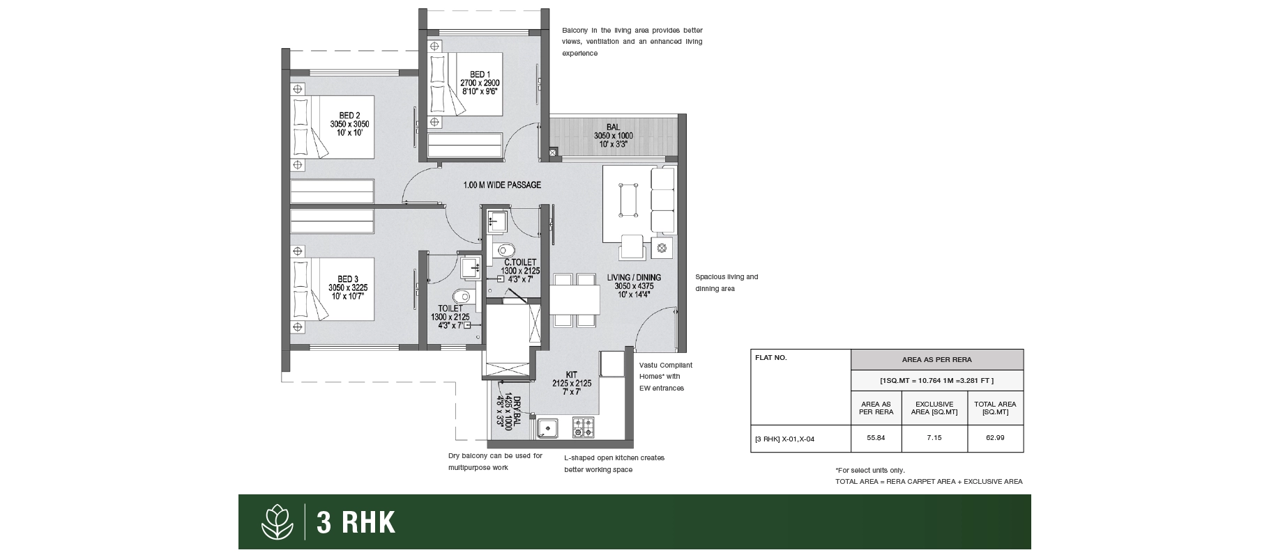 Godrej Park Greens 3 BHK floor plan