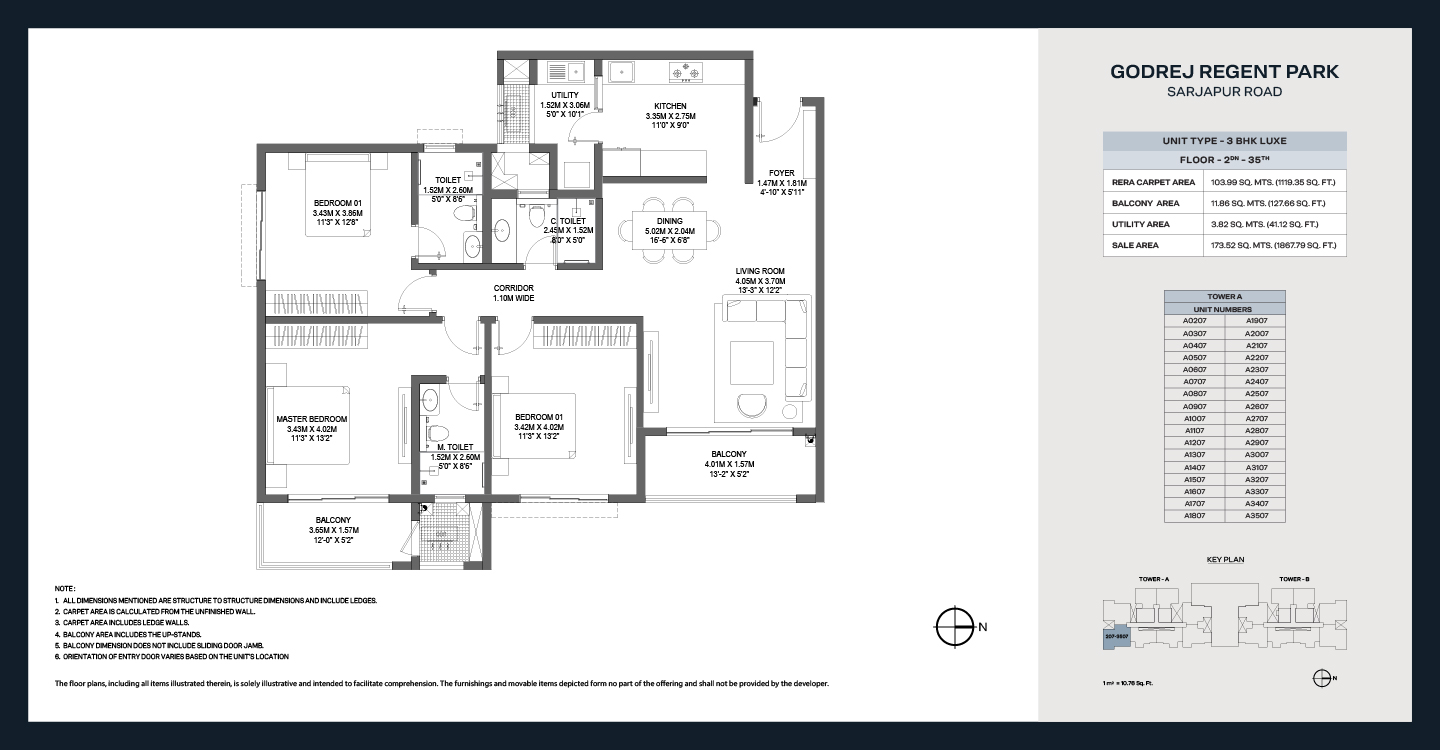 Godrej Regent Park 3 BHK floor plan