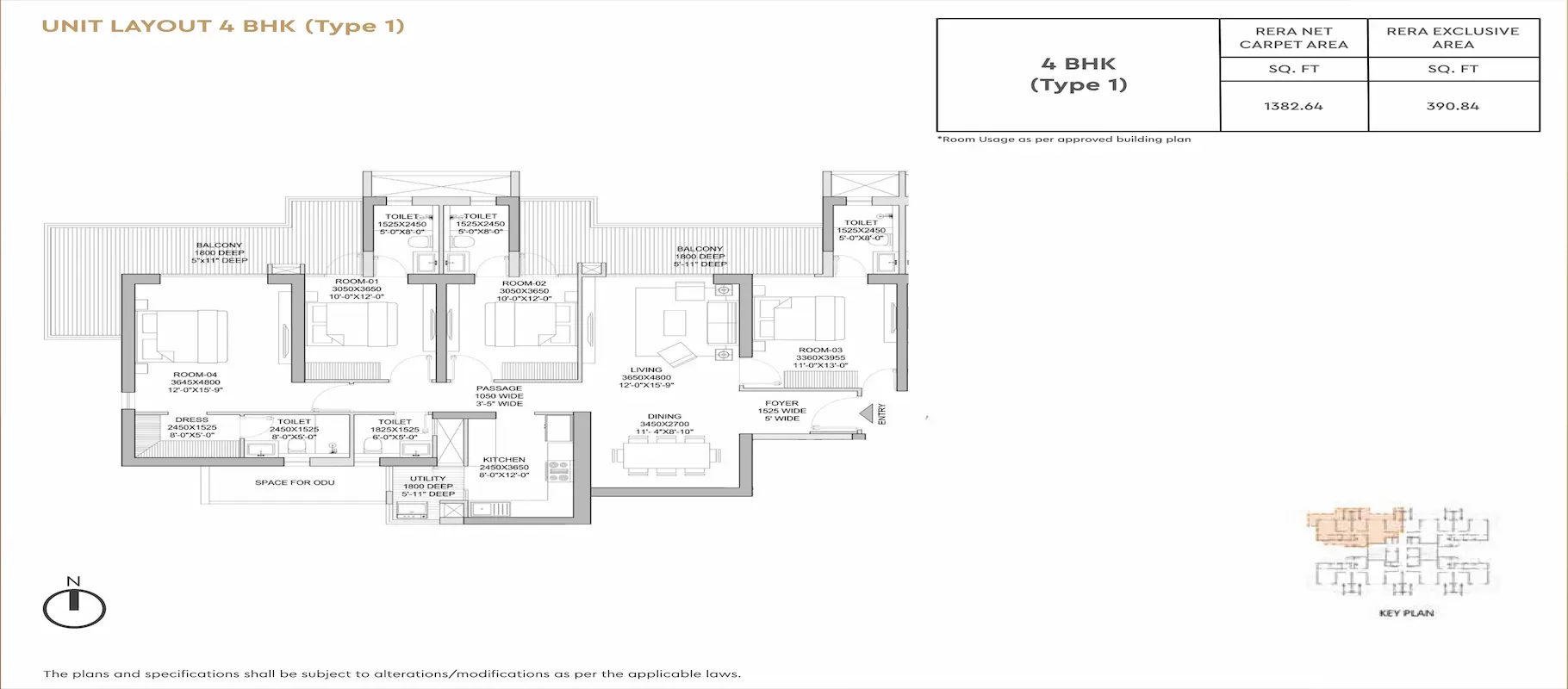 Godrej Zenith 4 BHK, Type 1 floor plan